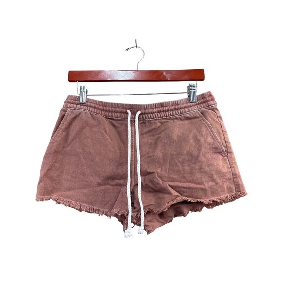 Rust-Colored Drawstring Elastic Waist Shorts With Frayed Hem Womens S - Picture 1 of 5